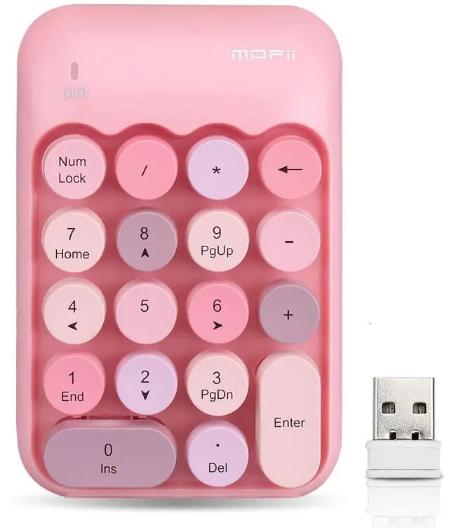 Main image of Wireless Numeric Keypad with 2.4G USB Receiver, Cute Colorful Round Keycaps, Portable Financial Accounting Numpad Number Keyboard, Suitable for PC, Laptop (Pink)