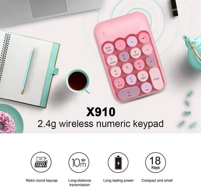 Alt view image 2 of 7 - Wireless Numeric Keypad with 2.4G USB Receiver, Cute Colorful Round Keycaps, Portable Financial Accounting Numpad Number Keyboard, Suitable for PC, Laptop (Pink)