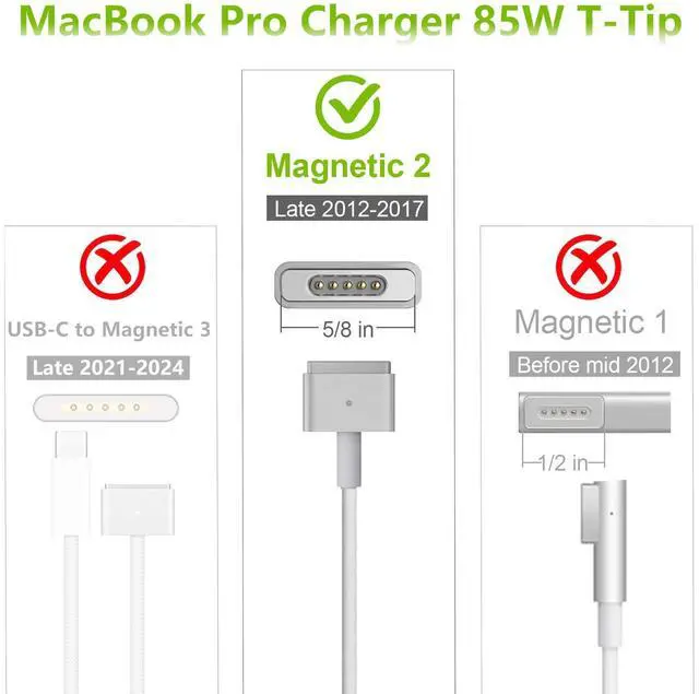 Alt view image 2 of 7 - Mac Book Pro Charger 85W T-Tip Power Adapter,Laptop Charger Compatible with Mac Book Air/Pro 13 inch and 15 inch (Applicable to 2012-2017)