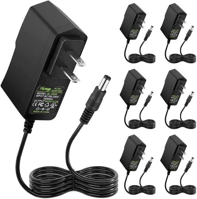 Main image of 5V 2A 10W DC Power Supply Adapter (6 Pack), Wall Plug Power Converter AC 100V-240V to DC 5 Volt 2Amp Compatible with 5.5x2.5mm and 5.5x2.1mm Socket for CCTV Cameras, Routers, LED Lights