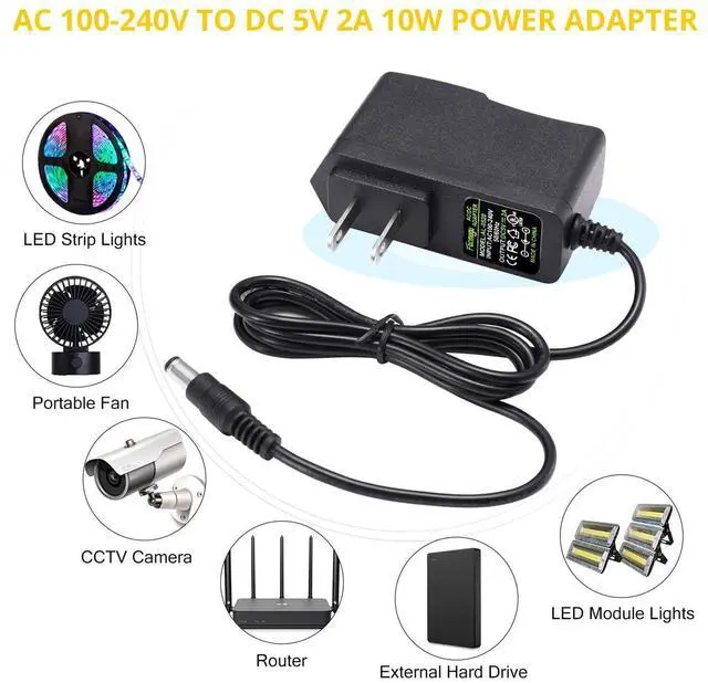 Alt view image 6 of 7 - 5V 2A 10W DC Power Supply Adapter (6 Pack), Wall Plug Power Converter AC 100V-240V to DC 5 Volt 2Amp Compatible with 5.5x2.5mm and 5.5x2.1mm Socket for CCTV Cameras, Routers, LED Lights