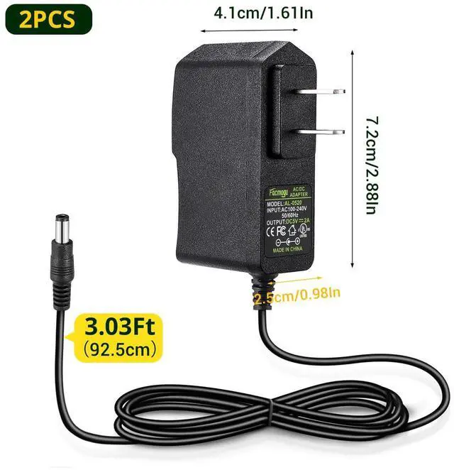 Alt view image 7 of 7 - 5V 2A 10W DC Power Supply Adapter (6 Pack), Wall Plug Power Converter AC 100V-240V to DC 5 Volt 2Amp Compatible with 5.5x2.5mm and 5.5x2.1mm Socket for CCTV Cameras, Routers, LED Lights