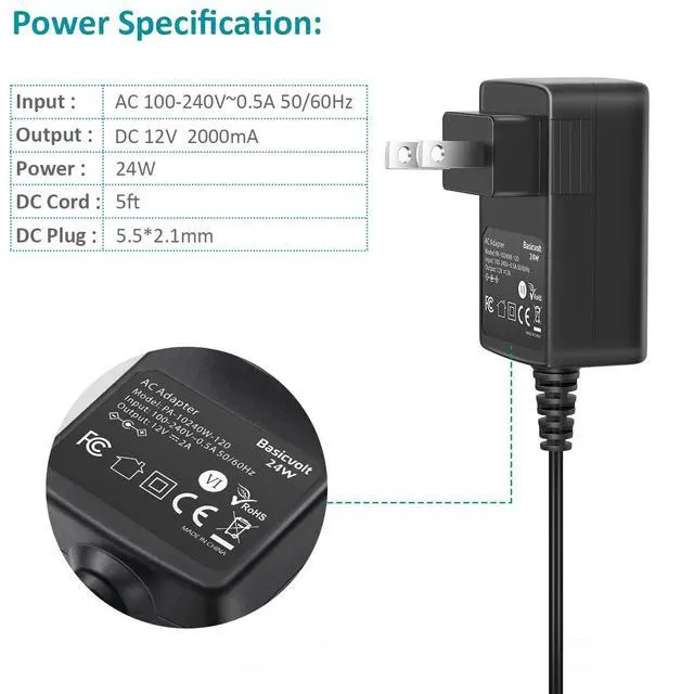 Alt view image 5 of 7 - Universal AC Adapter 12V 2A DC Power Supply Center Positive 12 Volt 2 Amp 1.5A 1A 500ma 300ma Charger Power Cord for TV Box Tablet Speaker GPS Webcam Router Alarm Clock