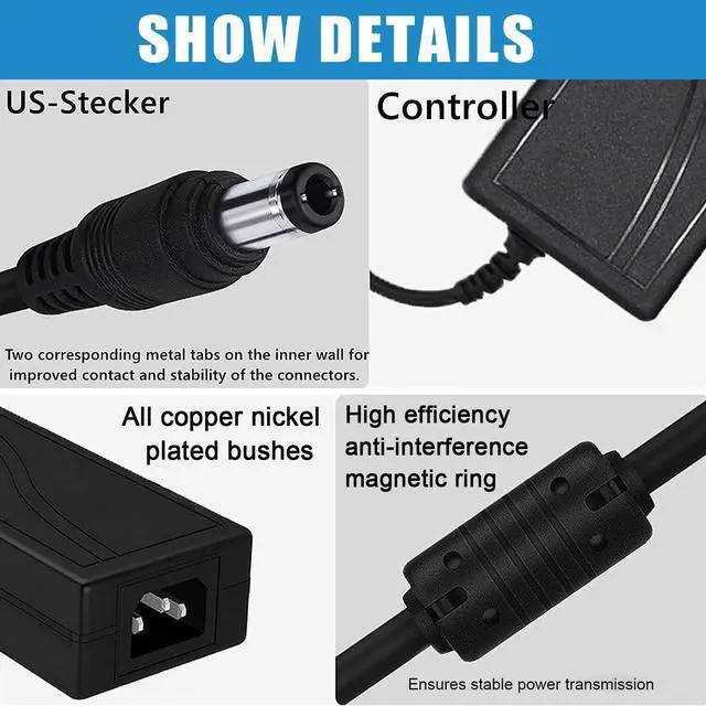 Alt view image 5 of 7 - 12 Volt 6 Amp Power Supply Adapter,12V 6A 72W US Plug DC Power Supply 5A 4A 3A 2A 1A Adapter with 5.5mm x 2.1mm-2.5mm Output Jack 12V AC/DC Adapter Transformer for LED Strip Light Printer Camera CCTV