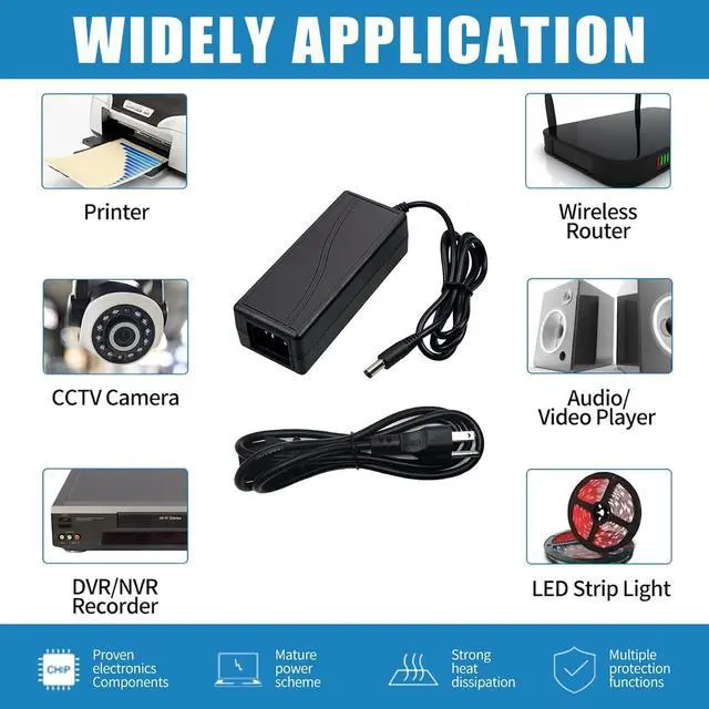 Alt view image 7 of 7 - 12 Volt 6 Amp Power Supply Adapter,12V 6A 72W US Plug DC Power Supply 5A 4A 3A 2A 1A Adapter with 5.5mm x 2.1mm-2.5mm Output Jack 12V AC/DC Adapter Transformer for LED Strip Light Printer Camera CCTV