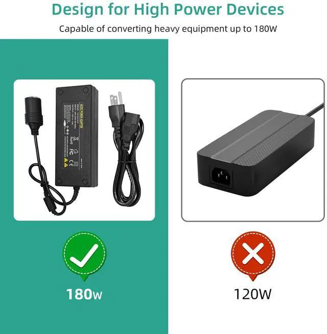 Alt view image 5 of 7 - AC to DC Converter, 12V 15A Power Supply Adapter Transformer, AC 100V~240V 180W 60Hz, Car Cigarette Lighter Socket Adapter for Vehicles, with Overload | Short-Circuit Protection
