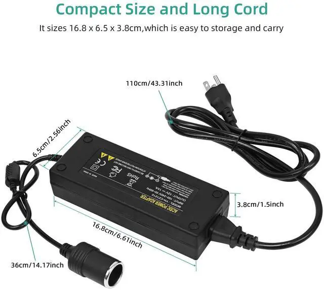 Alt view image 6 of 7 - AC to DC Converter, 12V 15A Power Supply Adapter Transformer, AC 100V~240V 180W 60Hz, Car Cigarette Lighter Socket Adapter for Vehicles, with Overload | Short-Circuit Protection