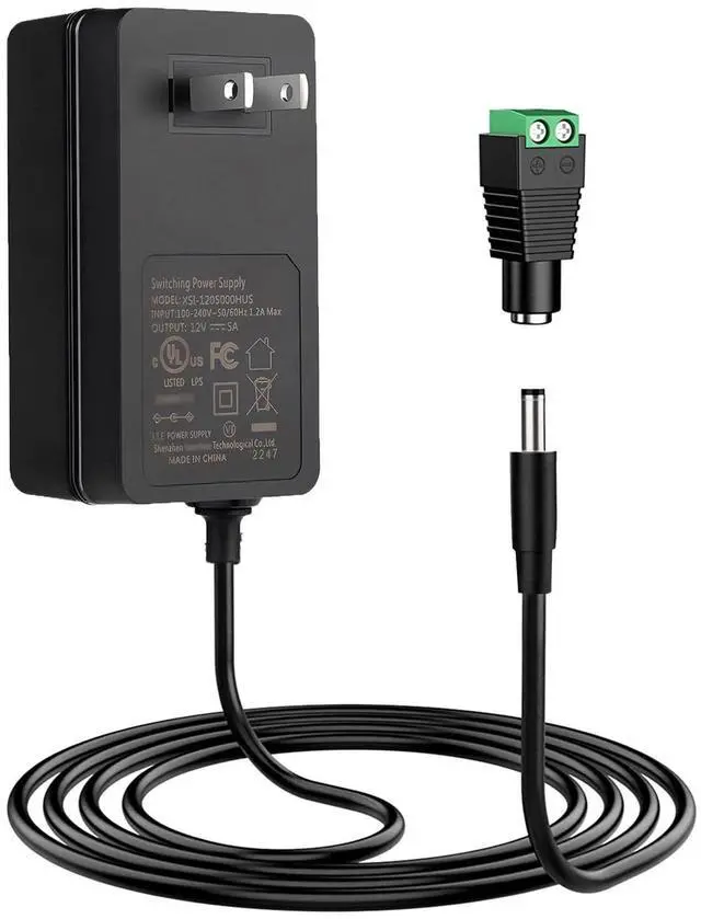 Main image of 12V 5A DC Power Supply Adapter,UL Listed 12V 60W Power Supply with 5.5x2.1mm Plug&LED Plug,100V-240V 50-60Hz AC/DC Power Adapter 12 Volt 5Amp Power Supply for LED Strip Lights CCTV Camera