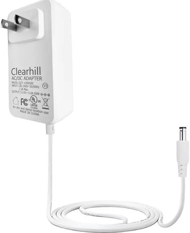 Alt view image 2 of 7 - 12V 5A 60W Power Supply Adapter,Wall-Mounted Transformer Charger Plug,Featuring DC 5.5x2.1mm Male Connectors,1.2m Cable,for LED Strip Lights,Routers,TV Cameras,etc.(White)