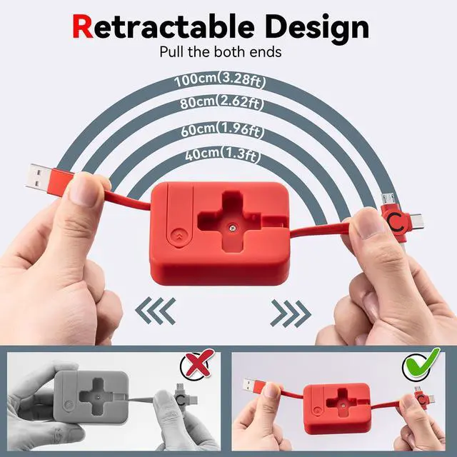Alt view image 6 of 7 - Multi Charging Cable 3A, 4Pack 3 in 1 Retractable USB Charger Cable with USB C/Micro Port, Phone Holder, Multiple Fast Charging Cord for Cell Phones, iPhone 16 15 14 Series, Galaxy S24/S23, Tablets