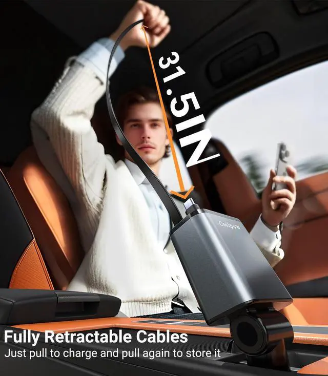 Alt view image 2 of 7 - Retractable Car Charger69W Fast Charging 4 in 1 USB C Car Phone Charger Cigarette Lighter Adapter180°Rotation iPhone Car Adapter Road Trip Essentials for iPhone 16 15 14 iPad Galaxy Pixel