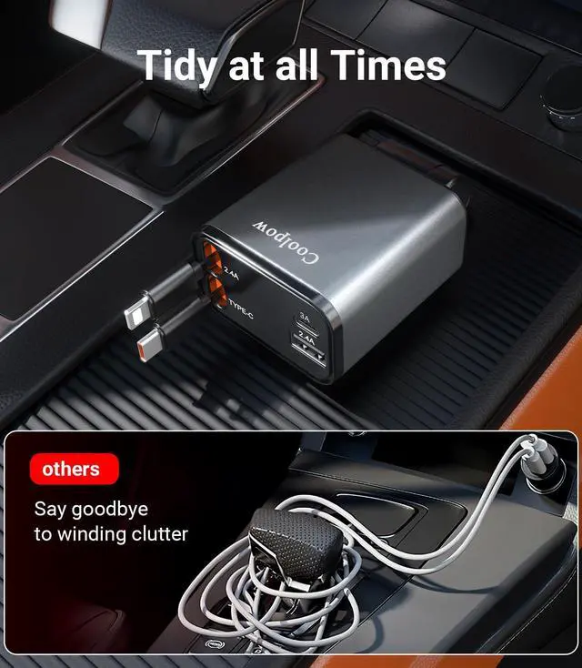 Alt view image 7 of 7 - Retractable Car Charger69W Fast Charging 4 in 1 USB C Car Phone Charger Cigarette Lighter Adapter180°Rotation iPhone Car Adapter Road Trip Essentials for iPhone 16 15 14 iPad Galaxy Pixel