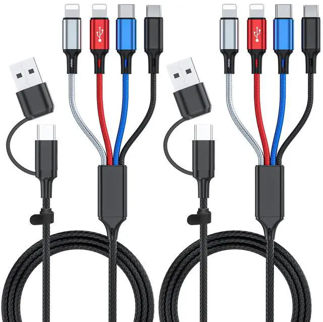 Main image of 6 in 1 Multi Charging Cable 2Pack - 6FT USB Cable 3A Charger Cable Braided Universal USB A/C Charging Cord With 2*IP/Type C/Micro USB Port for Cell Phone/Tablets