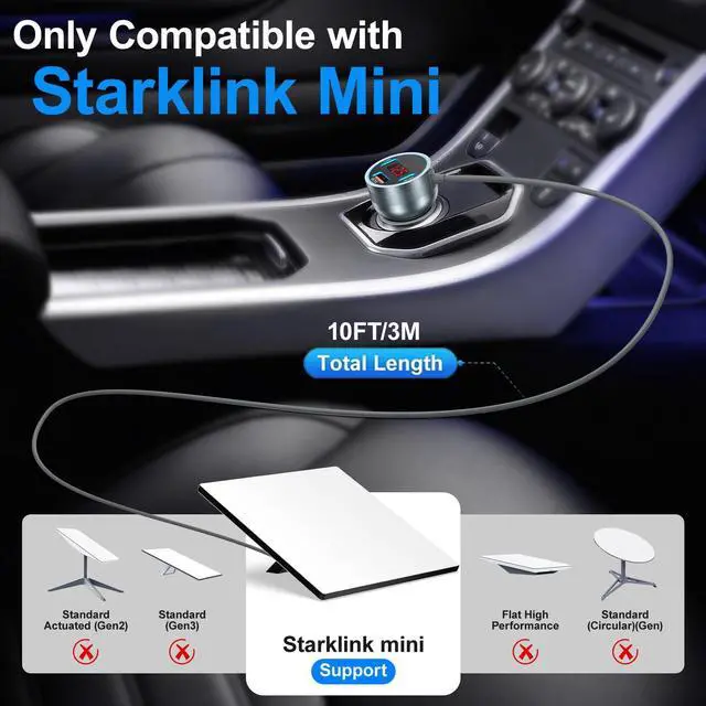 Alt view image 2 of 7 - Starlink Mini Cable 10ft,4-in-1 Starlink Mini Car Charger DC Power Cable,12V-24V Cigarette Lighter Adapter with Display for Starlink Accessories,PD 30W+QC 18W+Type C 15W Car Power Supply