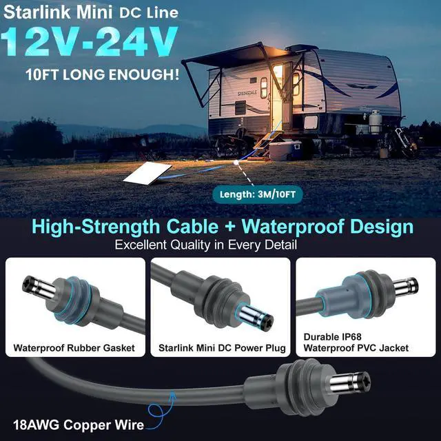 Alt view image 6 of 7 - Starlink Mini Cable 10ft,4-in-1 Starlink Mini Car Charger DC Power Cable,12V-24V Cigarette Lighter Adapter with Display for Starlink Accessories,PD 30W+QC 18W+Type C 15W Car Power Supply