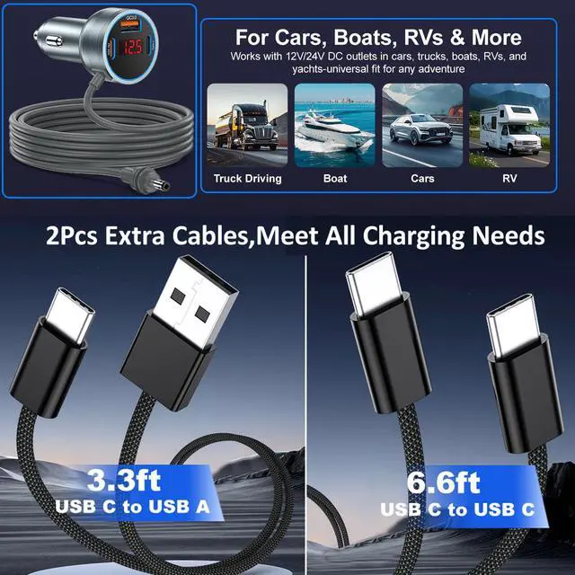 Alt view image 7 of 7 - Starlink Mini Cable 10ft,4-in-1 Starlink Mini Car Charger DC Power Cable,12V-24V Cigarette Lighter Adapter with Display for Starlink Accessories,PD 30W+QC 18W+Type C 15W Car Power Supply