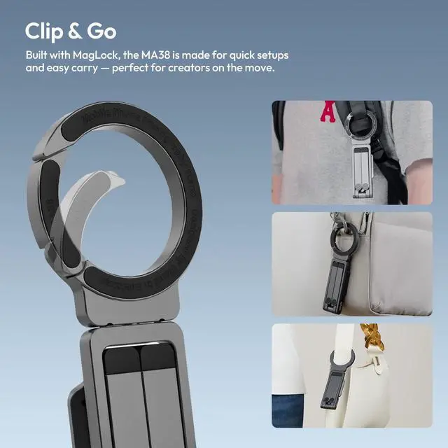 Alt view image 4 of 7 - MA38 Magnetic Phone Tripod for iPhone 17/16/15-52N Strong Magnet Foldable Hook for Magsafe Phone Tripod, Portable Mini Phone Stand for Desk w Arca Uka Mount & Back Magnetic for Vlog/Travel