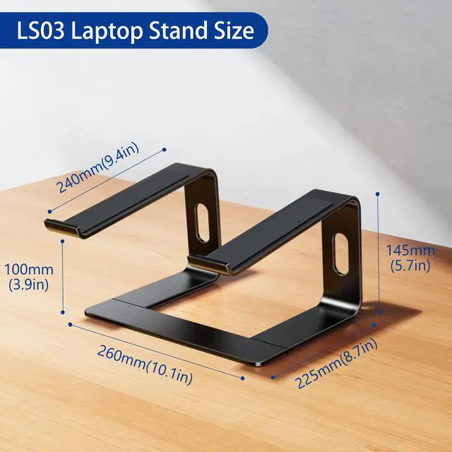 Alt view image 4 of 7 - LS03 Aluminum Laptop Stand, Ergonomic Detachable Computer Stand, Notebook Riser, Laptop Mount Compatible with Air, Pro, Dell, HP, Lenovo More 10-15.6" Laptops, Black
