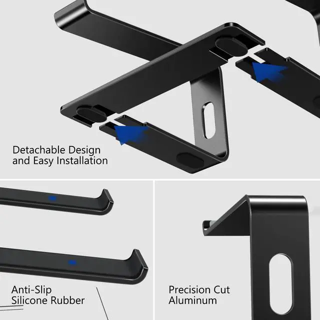 Alt view image 5 of 7 - LS03 Aluminum Laptop Stand, Ergonomic Detachable Computer Stand, Notebook Riser, Laptop Mount Compatible with Air, Pro, Dell, HP, Lenovo More 10-15.6" Laptops, Black