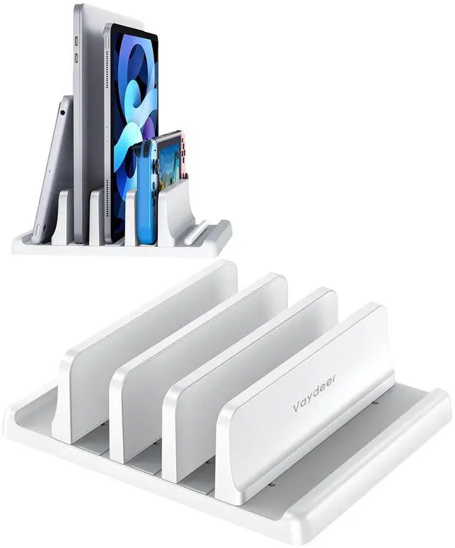 Main image of 3-Slot Vertical Laptop Stand Made of Premium ABS Plastics 5 in 1 Design Space-Saving Adjustable Desk Organizer for All MacBook/Chromebook/Surface (White)