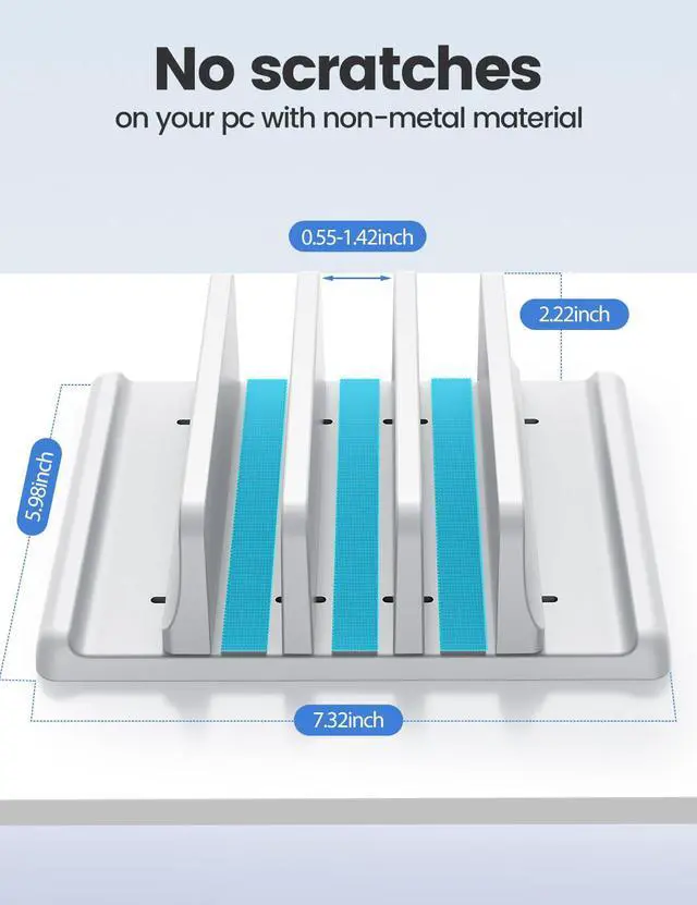 Alt view image 4 of 7 - 3-Slot Vertical Laptop Stand Made of Premium ABS Plastics 5 in 1 Design Space-Saving Adjustable Desk Organizer for All MacBook/Chromebook/Surface (White)