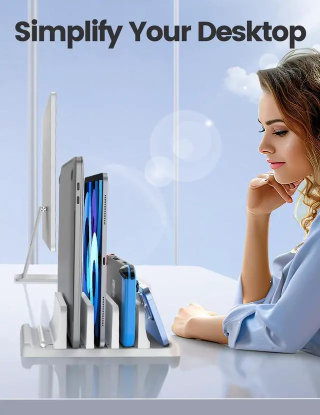 Alt view image 6 of 7 - 3-Slot Vertical Laptop Stand Made of Premium ABS Plastics 5 in 1 Design Space-Saving Adjustable Desk Organizer for All MacBook/Chromebook/Surface (White)