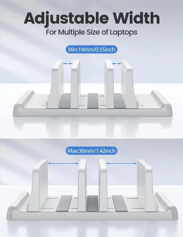 Alt view image 7 of 7 - 3-Slot Vertical Laptop Stand Made of Premium ABS Plastics 5 in 1 Design Space-Saving Adjustable Desk Organizer for All MacBook/Chromebook/Surface (White)