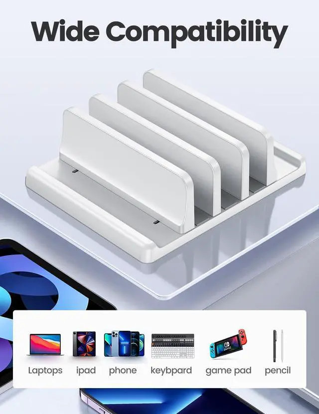 Alt view image 5 of 7 - 3-Slot Vertical Laptop Stand Made of Premium ABS Plastics 5 in 1 Design Space-Saving Adjustable Desk Organizer for All MacBook/Chromebook/Surface (White)