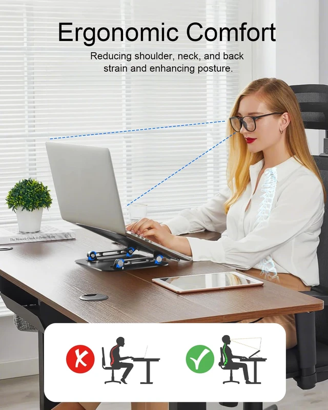 Alt view image 2 of 7 - Adjustable Laptop Stand, Aluminum Laptop Riser Portable Notebook Stand, Foldable Computer Holder for MacBook Air Pro, Dell XPS, HP and All 1017 Inch Laptops, Black