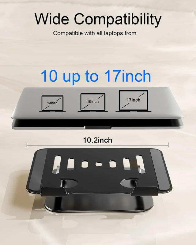 Alt view image 6 of 7 - Adjustable Laptop Stand, Aluminum Laptop Riser Portable Notebook Stand, Foldable Computer Holder for MacBook Air Pro, Dell XPS, HP and All 1017 Inch Laptops, Black
