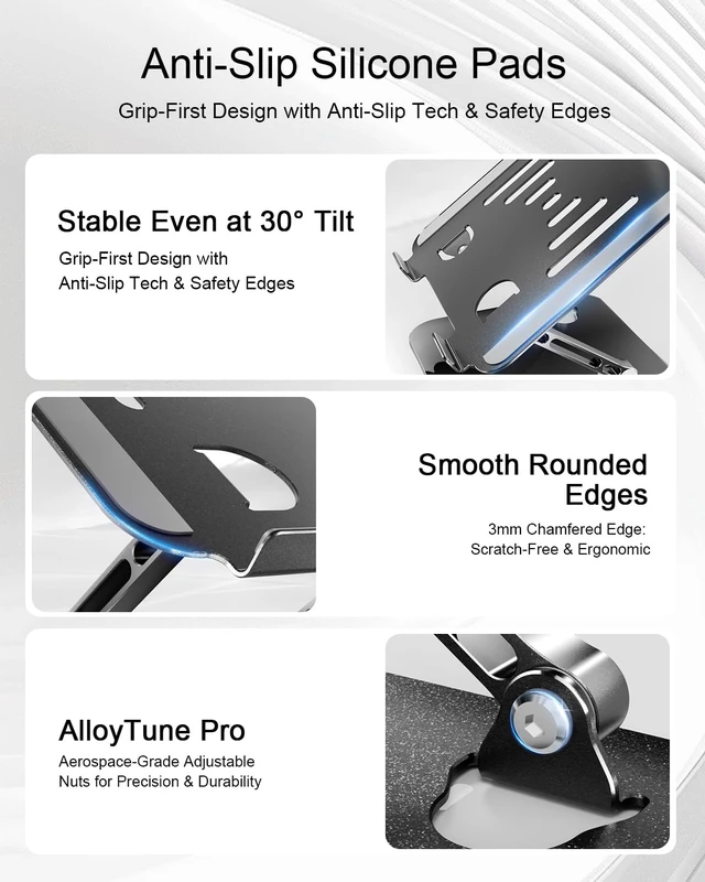 Alt view image 7 of 7 - Adjustable Laptop Stand, Aluminum Laptop Riser Portable Notebook Stand, Foldable Computer Holder for MacBook Air Pro, Dell XPS, HP and All 1017 Inch Laptops, Black