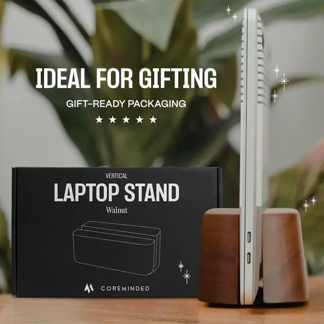 Alt view image 7 of 7 - Adjustable Vertical Laptop Stand for Desk, Wooden Laptop Holder, MacBook Pro Stand, Wood Mac Air Dock (Solid Walnut)