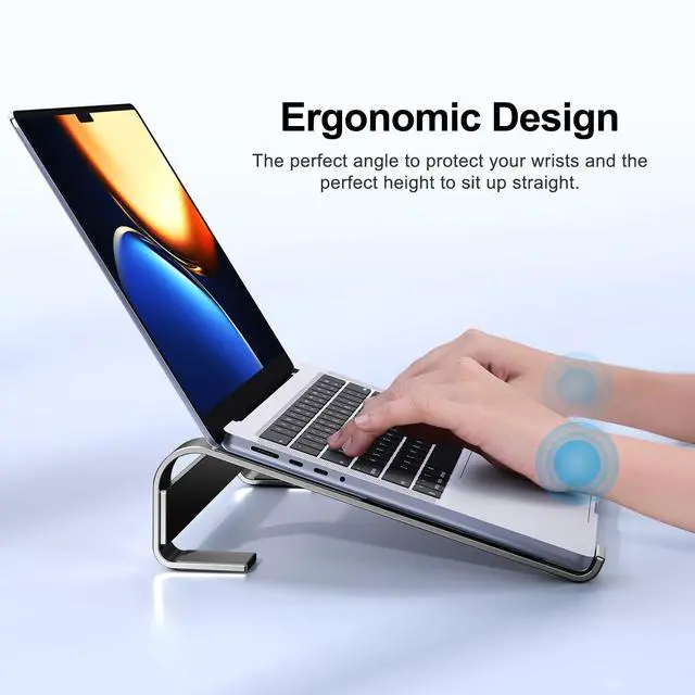 Alt view image 2 of 6 - Laptop Riser for Desk - Aluminum Ergonomic Computer Stand for Laptop Cooling - Compatible with MacBook Pro/Air, Dell, HP, Lenovo, 10-17.3'', Black
