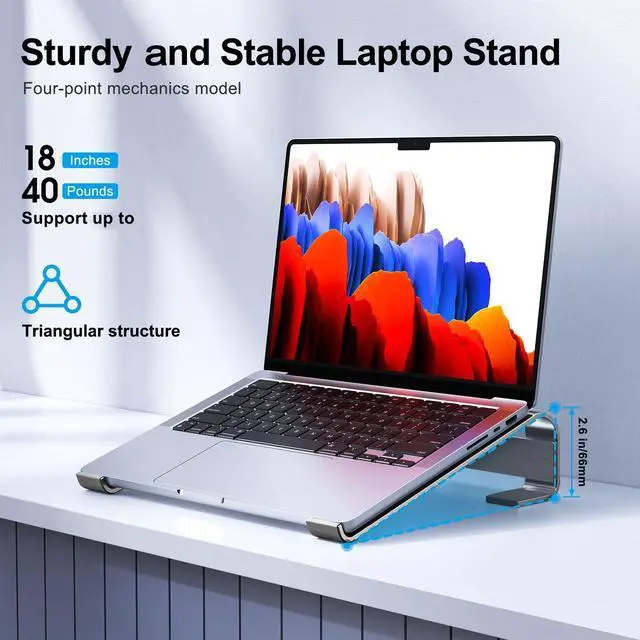 Alt view image 3 of 6 - Laptop Riser for Desk - Aluminum Ergonomic Computer Stand for Laptop Cooling - Compatible with MacBook Pro/Air, Dell, HP, Lenovo, 10-17.3'', Black