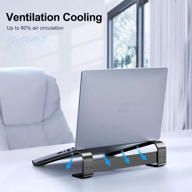 Alt view image 4 of 6 - Laptop Riser for Desk - Aluminum Ergonomic Computer Stand for Laptop Cooling - Compatible with MacBook Pro/Air, Dell, HP, Lenovo, 10-17.3'', Black