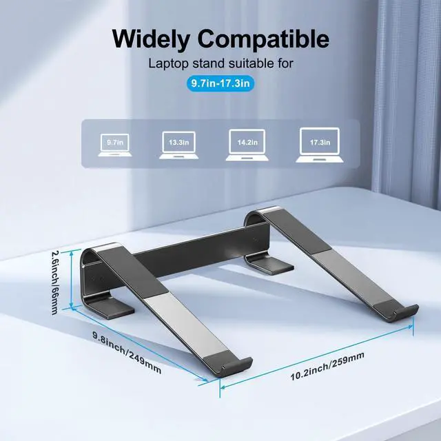 Alt view image 5 of 6 - Laptop Riser for Desk - Aluminum Ergonomic Computer Stand for Laptop Cooling - Compatible with MacBook Pro/Air, Dell, HP, Lenovo, 10-17.3'', Black