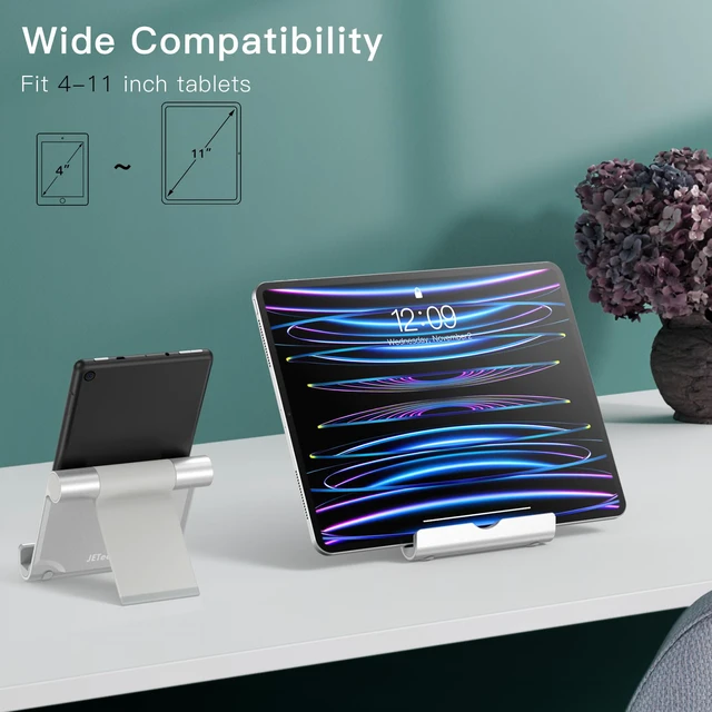 Alt view image 4 of 7 - Foldable Tablet Stand for 4-11" Tablets and Phones, Silver | Adjustable Portable Desktop Holder, Foldable Dock for iPad/iPad Pro/Air/Mini, Galaxy Tab A8/A7 Lite/A7/S8/S7, Kindle, etc