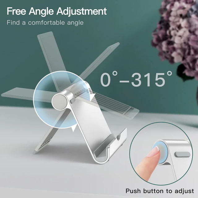 Alt view image 5 of 7 - Foldable Tablet Stand for 4-11" Tablets and Phones, Silver | Adjustable Portable Desktop Holder, Foldable Dock for iPad/iPad Pro/Air/Mini, Galaxy Tab A8/A7 Lite/A7/S8/S7, Kindle, etc