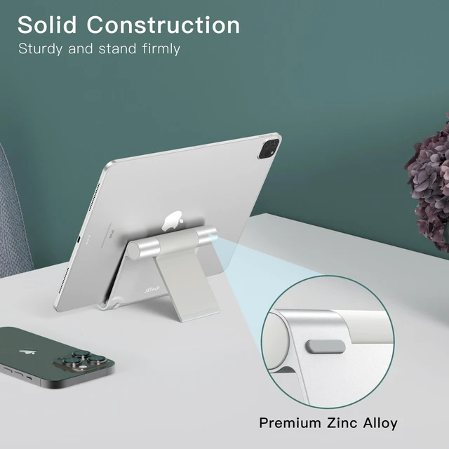 Alt view image 6 of 7 - Foldable Tablet Stand for 4-11" Tablets and Phones, Silver | Adjustable Portable Desktop Holder, Foldable Dock for iPad/iPad Pro/Air/Mini, Galaxy Tab A8/A7 Lite/A7/S8/S7, Kindle, etc