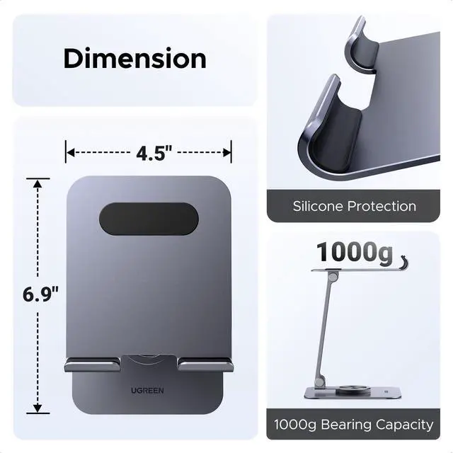 Alt view image 5 of 7 - Tablet Stand Holder for Desk 360° Rotating Base Aluminum Tablet Holder Adjustable Multi-Angle Home Office Accessories Compatible with iPad Pro Air Mini 13 12.9 11 Inch