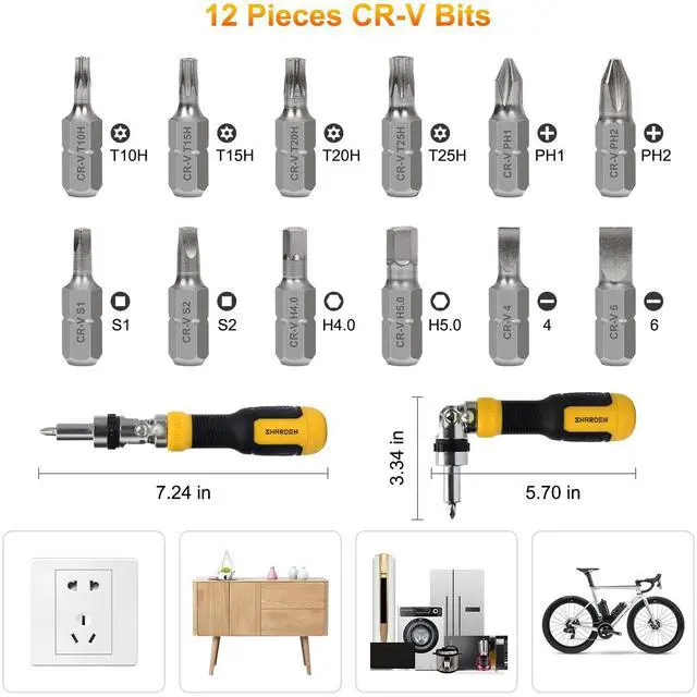 Alt view image 2 of 7 - Ratcheting Multi Bit Screwdriver - 13-in-1 Tool Set, Flat Head/Square/Torx/Hex/Phillips, 180 Degree Pivoting Adjustable Angle Magnetic Screwdriver
