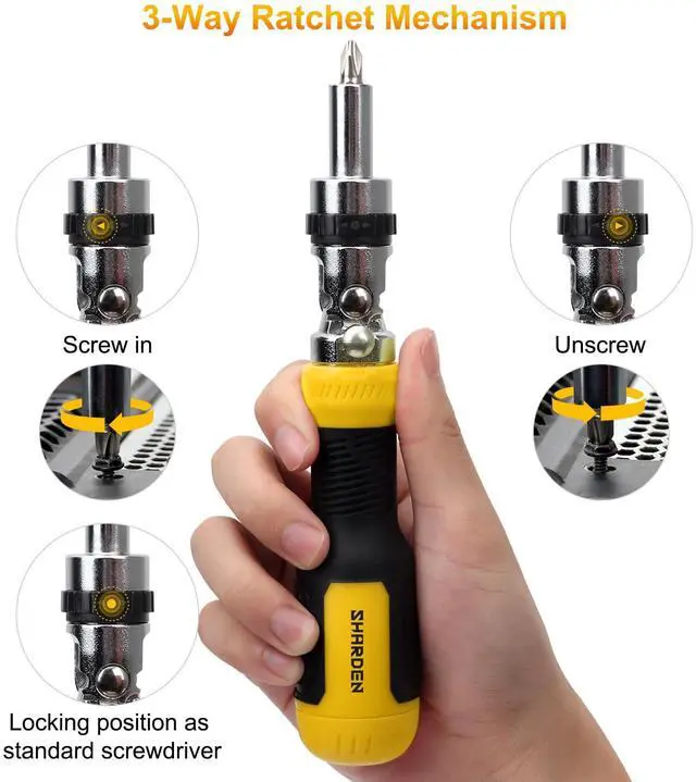 Alt view image 4 of 7 - Ratcheting Multi Bit Screwdriver - 13-in-1 Tool Set, Flat Head/Square/Torx/Hex/Phillips, 180 Degree Pivoting Adjustable Angle Magnetic Screwdriver