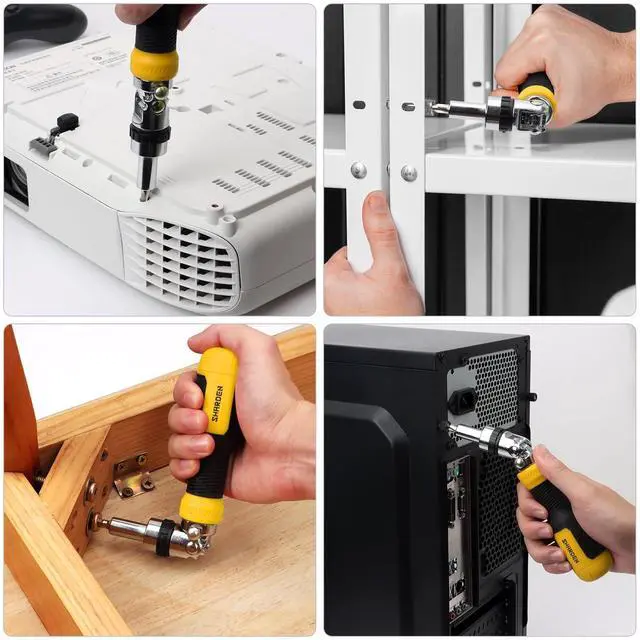 Alt view image 7 of 7 - Ratcheting Multi Bit Screwdriver - 13-in-1 Tool Set, Flat Head/Square/Torx/Hex/Phillips, 180 Degree Pivoting Adjustable Angle Magnetic Screwdriver