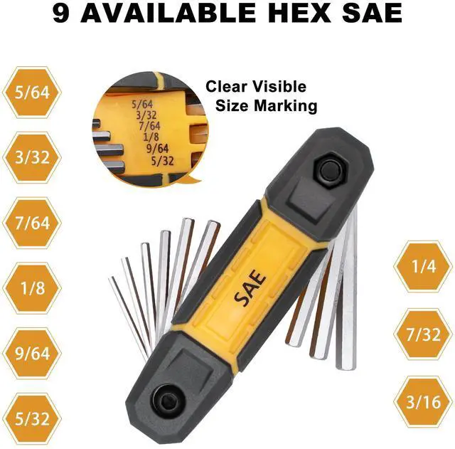Alt view image 2 of 7 - 17pcs Folding Allen Wrench Set | Metric & Standard SAE - Key Tool 2 Pack Portable Hex for Basic Home Repair and General Applications