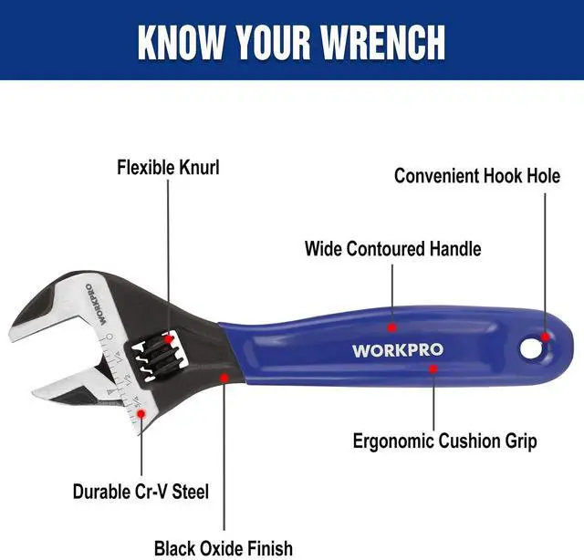 Alt view image 2 of 7 - 6-Inch Compact Adjustable Wrench, Wide Jaw Cr-V steel Wrench | Black Oxide Finish, Metric & SAE Scales, Fits M6M16 bolts for Home Repairs, Garage, DIY and Light Workshop Use.