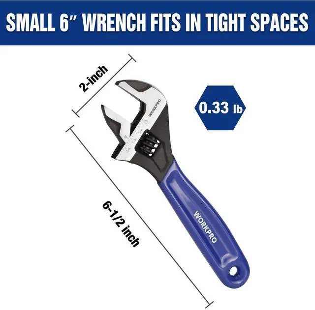 Alt view image 4 of 7 - 6-Inch Compact Adjustable Wrench, Wide Jaw Cr-V steel Wrench | Black Oxide Finish, Metric & SAE Scales, Fits M6M16 bolts for Home Repairs, Garage, DIY and Light Workshop Use.