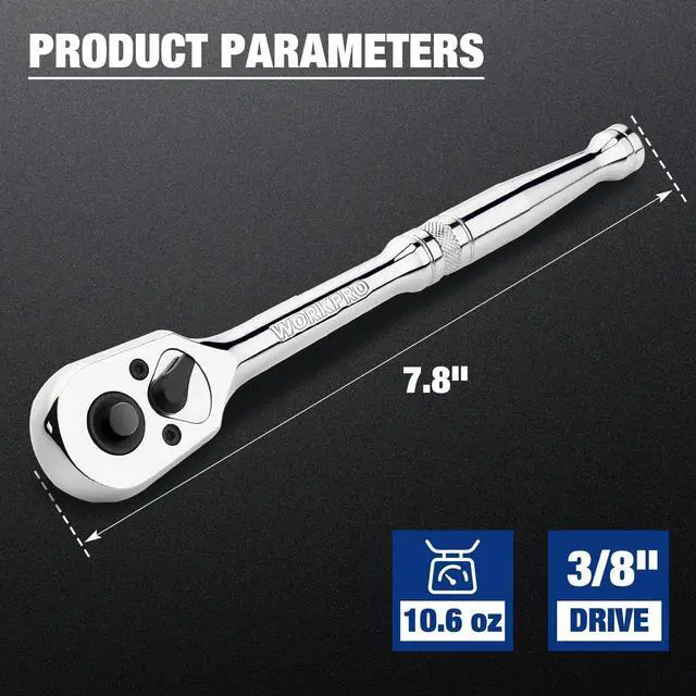 Alt view image 2 of 7 - 3/8-Inch Drive Ratchet, Quick-Release 72-Tooth Ratchet Wrench | Reversible 3/8 Drive Ratchet Handle, Chrome Alloy Made, Cr-Mo Head, Full Polished