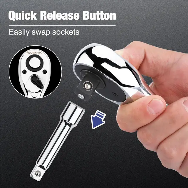 Alt view image 3 of 7 - 3/8-Inch Drive Ratchet, Quick-Release 72-Tooth Ratchet Wrench | Reversible 3/8 Drive Ratchet Handle, Chrome Alloy Made, Cr-Mo Head, Full Polished