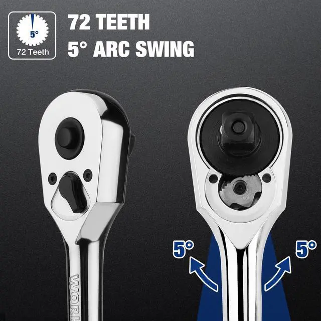 Alt view image 4 of 7 - 3/8-Inch Drive Ratchet, Quick-Release 72-Tooth Ratchet Wrench | Reversible 3/8 Drive Ratchet Handle, Chrome Alloy Made, Cr-Mo Head, Full Polished