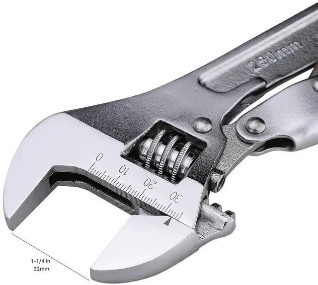 Alt view image 3 of 7 - 10 inch Locking Adjustable Wrench, Precision Machined, Rust Resistant, 2.7 inch x 0.75 inch